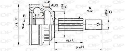 каре комплект, полуоска OPEN PARTS CVJ5054.10