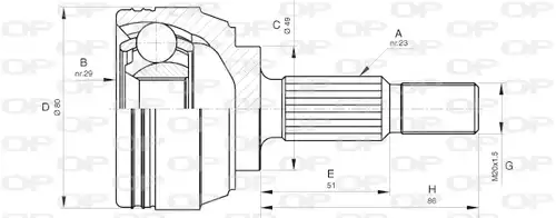 каре комплект, полуоска OPEN PARTS CVJ5633.10