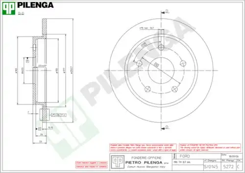 спирачен диск PILENGA 5272