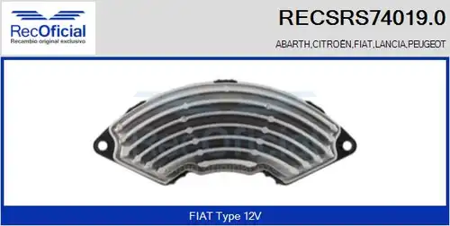 съпротивление, вентилатор за вътрешно пространство RECOFICIAL RECSRS74019.0