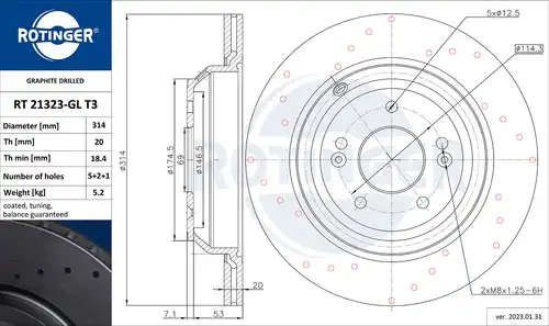 спирачен диск ROTINGER RT 21323-GL T3