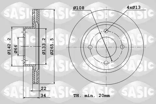 спирачен диск SASIC 2464W14J