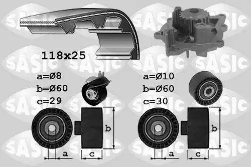 водна помпа+ к-кт ангренажен ремък SASIC 3900039