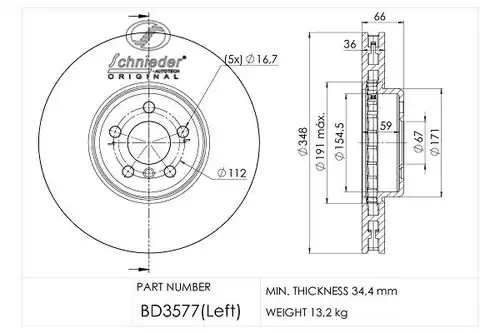 спирачен диск SCHNIEDER AUTOTECH BMS55.00391