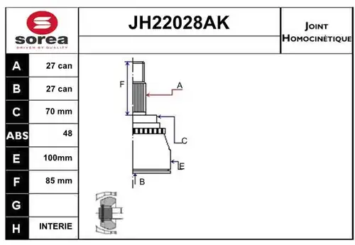 каре комплект, полуоска SERA JH22028AK