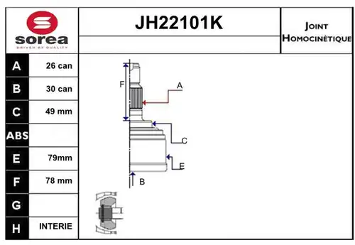 каре комплект, полуоска SERA JH22101K