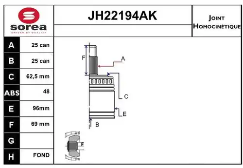 каре комплект, полуоска SERA JH22194AK