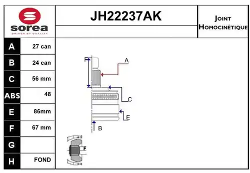 каре комплект, полуоска SERA JH22237AK