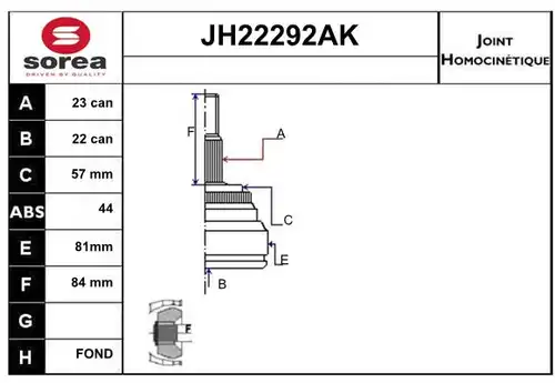 каре комплект, полуоска SERA JH22292AK