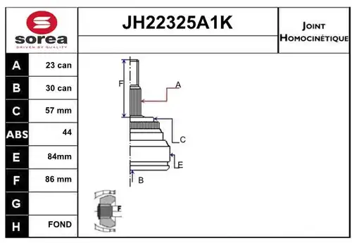 каре комплект, полуоска SERA JH22325A1K