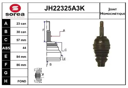 каре комплект, полуоска SERA JH22325A3K