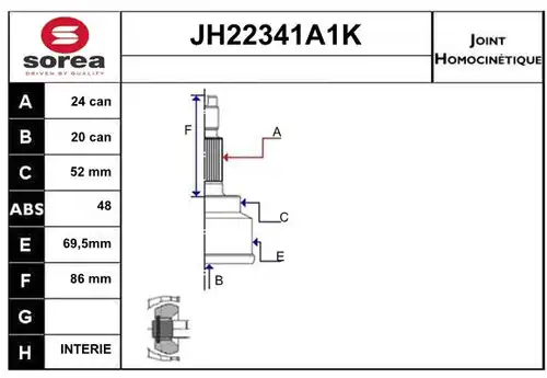 каре комплект, полуоска SERA JH22341A1K