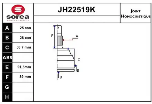 каре комплект, полуоска SERA JH22519K