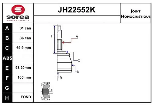 каре комплект, полуоска SERA JH22552K