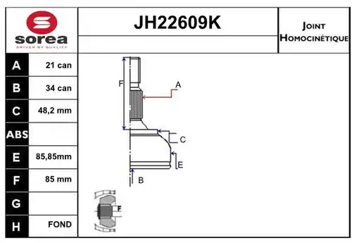 каре комплект, полуоска SERA JH22609K