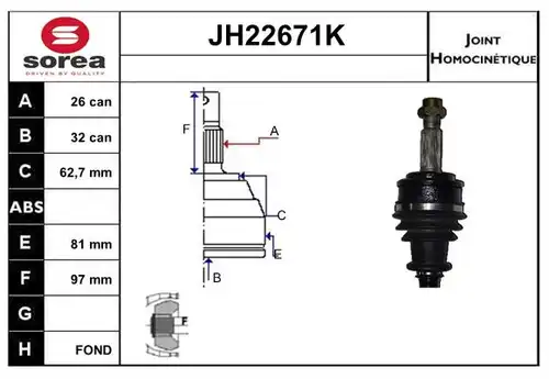 каре комплект, полуоска SERA JH22671K