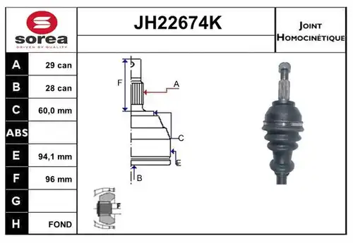 каре комплект, полуоска SERA JH22674K