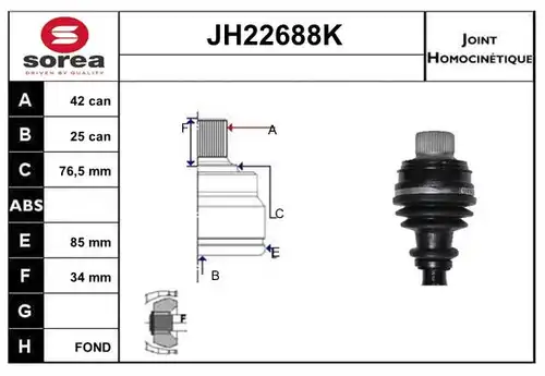 каре комплект, полуоска SERA JH22688K