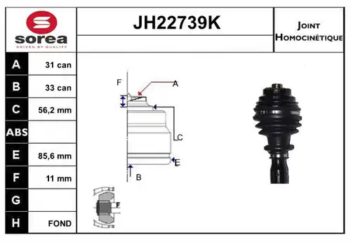 каре комплект, полуоска SERA JH22739K