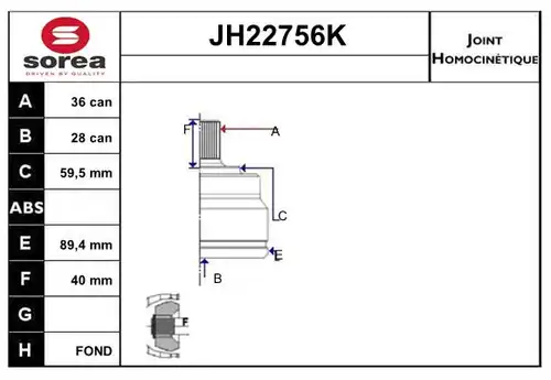 каре комплект, полуоска SERA JH22756K