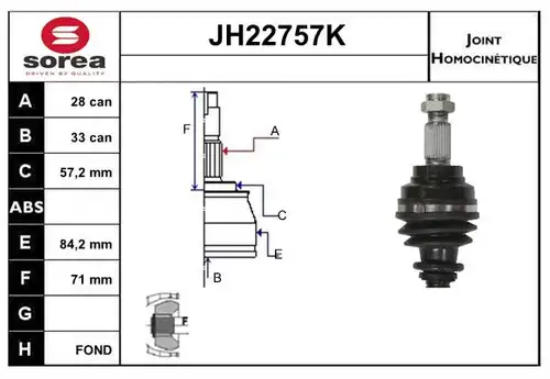 каре комплект, полуоска SERA JH22757K