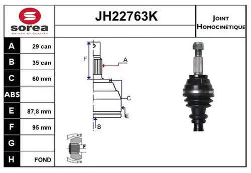 каре комплект, полуоска SERA JH22763K