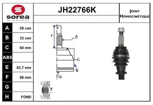 каре комплект, полуоска SERA JH22766K