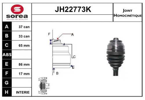 каре комплект, полуоска SERA JH22773K