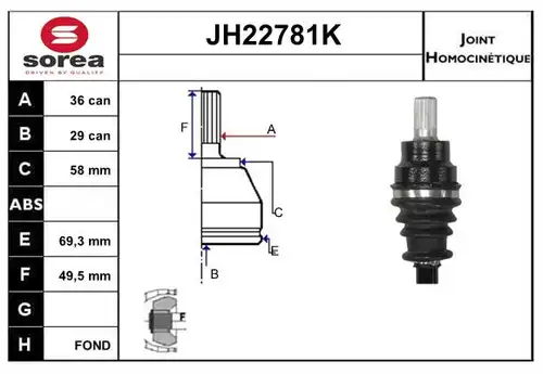 каре комплект, полуоска SERA JH22781K