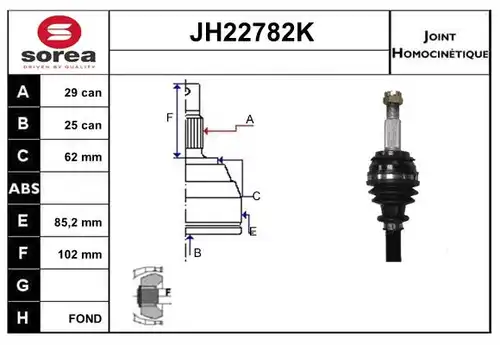 каре комплект, полуоска SERA JH22782K