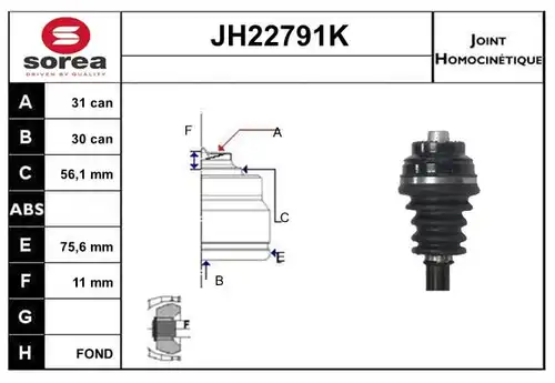 каре комплект, полуоска SERA JH22791K