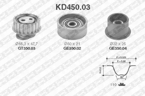 комплект ангренажен ремък SNR KD450.03