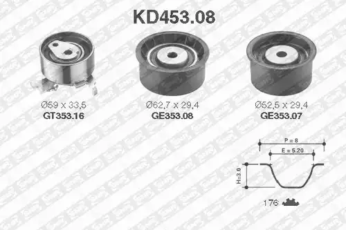 комплект ангренажен ремък SNR KD453.08