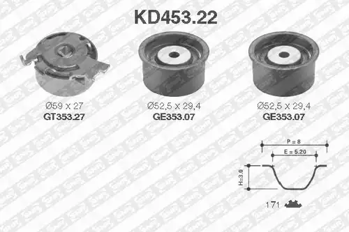 комплект ангренажен ремък SNR KD453.22