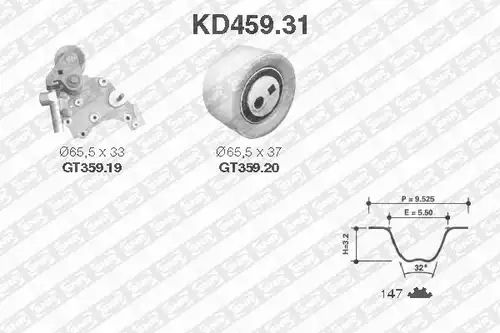 комплект ангренажен ремък SNR KD459.31