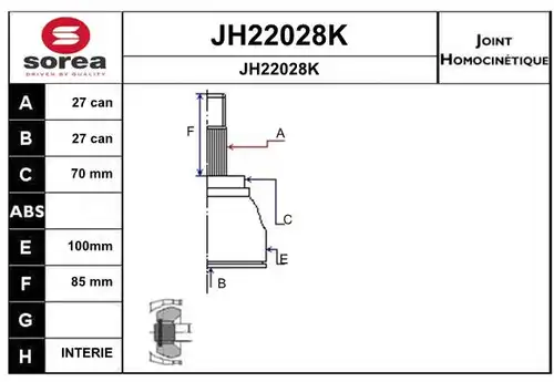 каре комплект, полуоска SNRA JH22028K