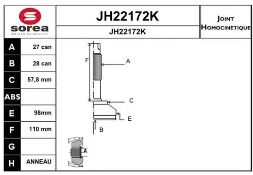 каре комплект, полуоска SNRA JH22172K