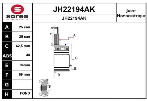 каре комплект, полуоска SNRA JH22194AK