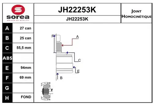 каре комплект, полуоска SNRA JH22253K