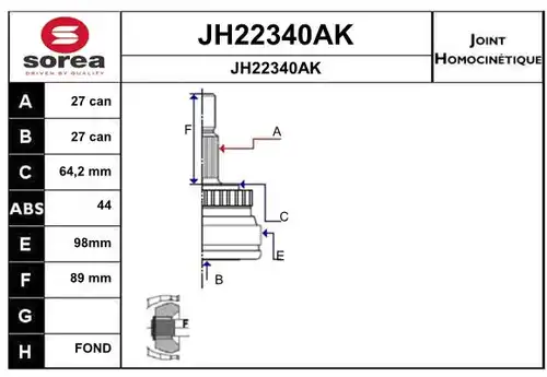 каре комплект, полуоска SNRA JH22340AK