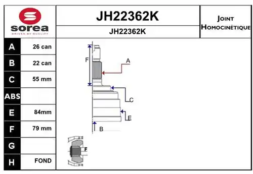 каре комплект, полуоска SNRA JH22362K