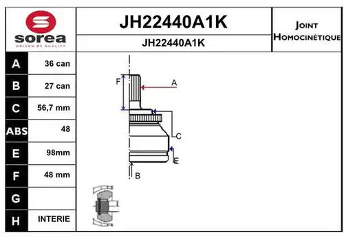 каре комплект, полуоска SNRA JH22440A1K