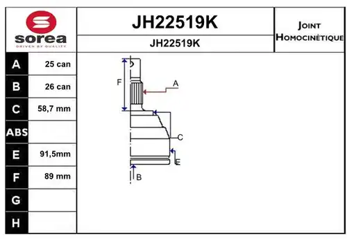 каре комплект, полуоска SNRA JH22519K