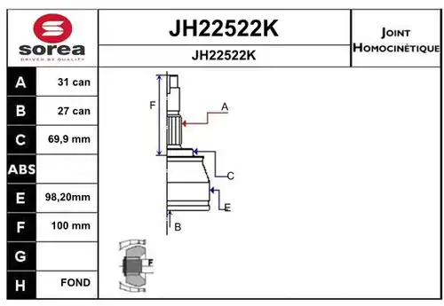 каре комплект, полуоска SNRA JH22522K