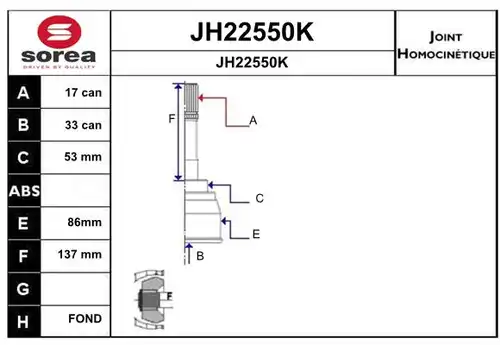 каре комплект, полуоска SNRA JH22550K