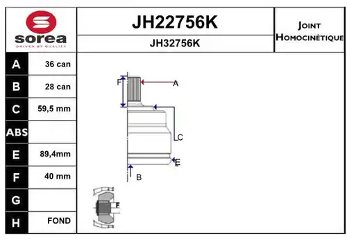 каре комплект, полуоска SNRA JH22756K