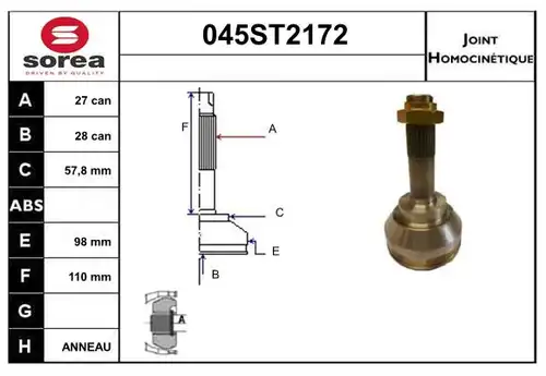 каре комплект, полуоска STARTCAR 045ST2172