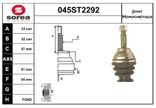 каре комплект, полуоска STARTCAR 045ST2292