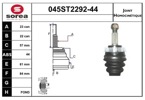 каре комплект, полуоска STARTCAR 045ST2292-44