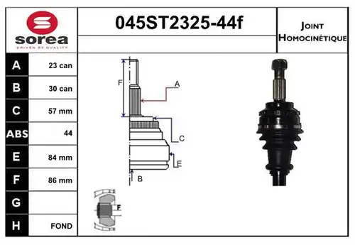 каре комплект, полуоска STARTCAR 045ST2325-44f